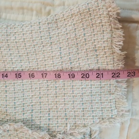 Bloomingdale's | Cream and Blue Tweed Suit Jacket Size 10P - Picture 9 of 11